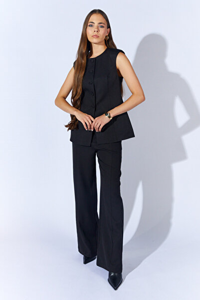 EDITION WOMAN Black Coated Buttoned Cup Vest Ek100379817