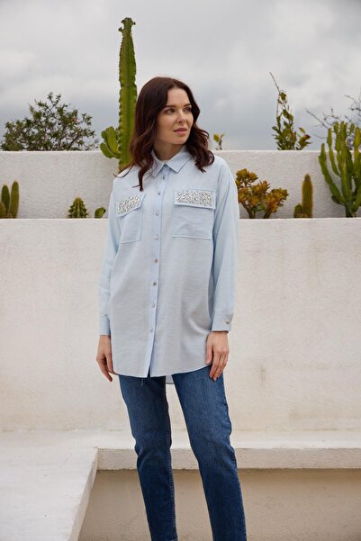 Moodbasic Premium Serpme Metal Accessory Stone Shirt