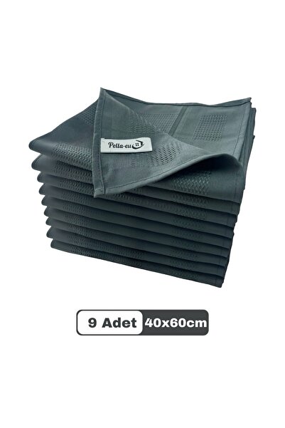 PELLA-EU Mikrofiber Cam Bezi Genel Temizlik Bezi Mutfak Banyo Yüzey 9 adet Antrasit 40x60cm