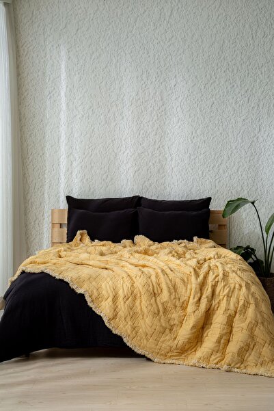 MYLASA HOME Muslin 7 Layer Tera Series Quilt Double Size (Petrol, Mustard, Dusty Rose, King Size 240X260 cm)