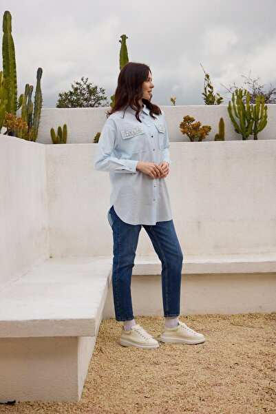 Moodbasic Premium Serpme Metal Accessory Stone Shirt