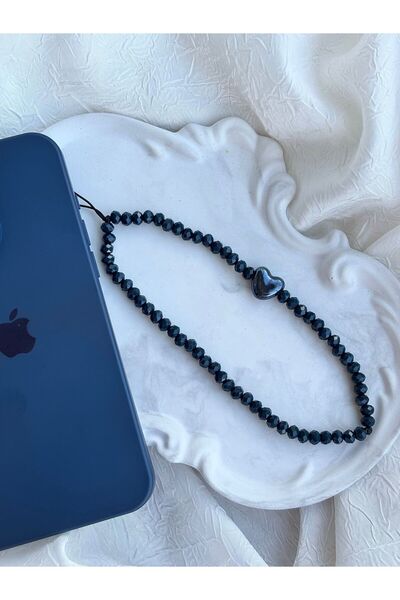 PEONY peonyofficiall Navy Blue Crystal and Ceramic Heart Phone Charm Phone La...