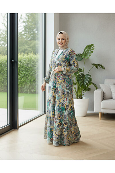 ALA MİRA Çiçek Desenli Sarı Tesettür Elbise ALM235805SR