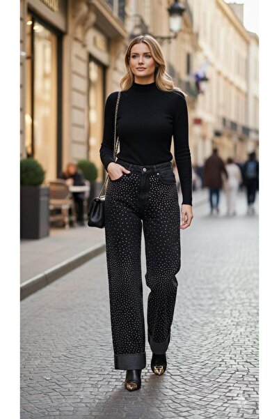 MOOR BUTİK Moor Imported Stone-Embellished Wide-Leg Phuket Jeans