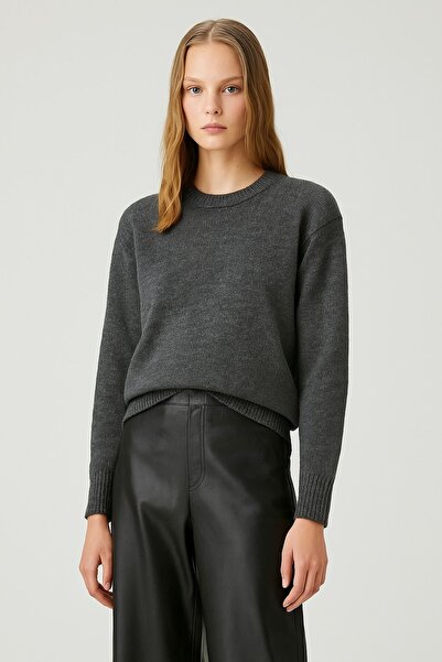 HAKKE Bisiklet Yaka Oversize Triko KAZAK