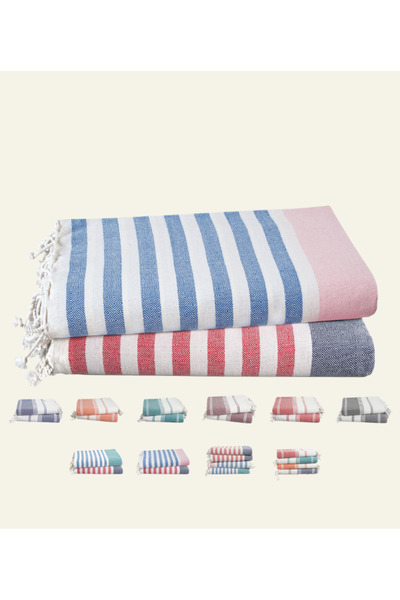Cloud Scape Linen Turkish Beach Towel Set of 2, 39x71 inches Oversized Lightweight 100% Cotton Hammam Towel