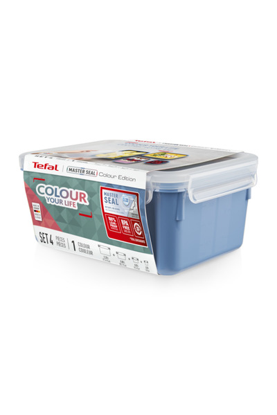 TEFAL Set de recipiente alimentare MasterSeal Colour Edition, 100% etanșe, fără BPA, garanție 30 de ani, albastru