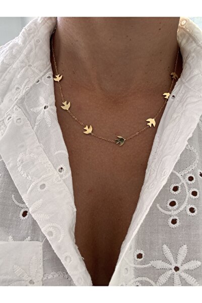 HERCY 316 L Paslanmaz Çelik Kuş Figürlü Gold Kolye