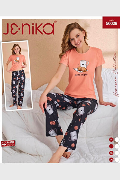 JENİKA Women's Short Sleeve Good Night Pajama Set