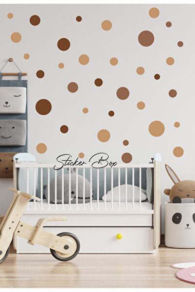 Think And Print Çocuk Odası Duvar Stickerı Soft Kahverengi Tonlar Puantiye Se...