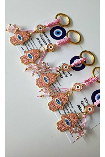 Svc Aksesuar Gift Set of 5 Fatma Ana Eli & Hamse Keychains - Pink 9.5 cm