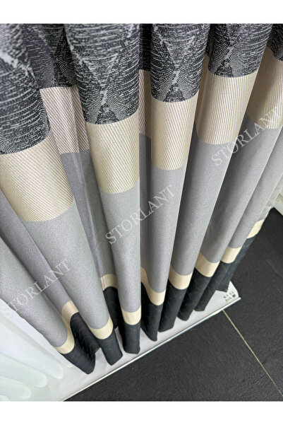 Storlant Rio Gray-Gold Fabric Background Curtain - Preferred - 1/3 Frequently Pleated - with Accessories Gift - Suitable for Any Room
