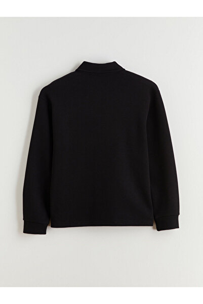 LC Waikiki Siyah Standart Kalıp Polo Yaka Erkek Fermuarlı Sweatshirt