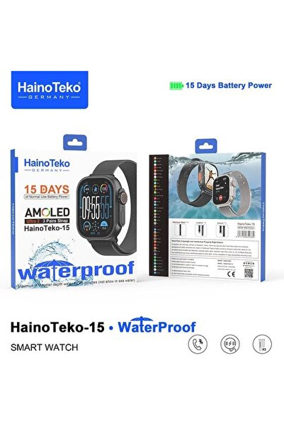 HAINOTEKO 15 Waterproof Smartwatch with 3 Straps and Wireless Charger for Men and Boys (Black)