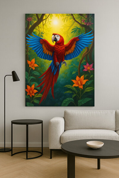 BLT DİZAYN Pictură pe sticlă cu papagal cu aripi roșii și albastre – Pictură ...
