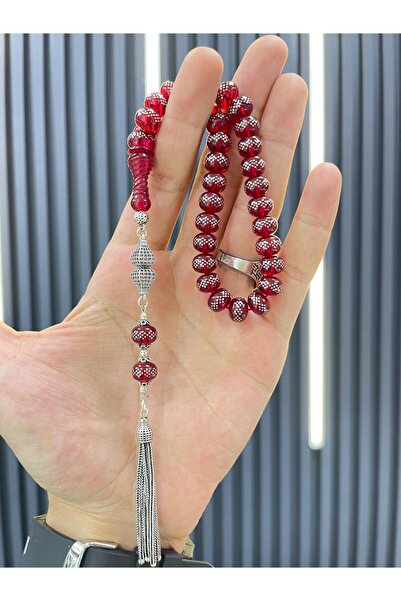 AHMET SİLVER 925 Ayar Gümüş İşlemeli Orjinal Ateş Kehribar Tesbih