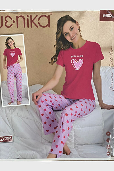 JENİKA Women's Short Sleeve Good Night Pajama Set