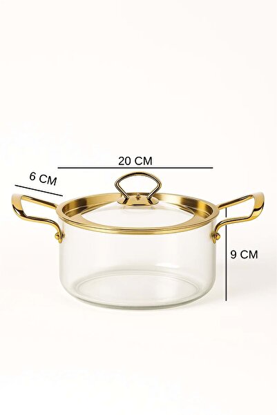 Jenisa 2.5 Lt. Heat Resistant Pot with Gold Lid and Gold Handle – Transparent Borosilicate Glass Cooking Set