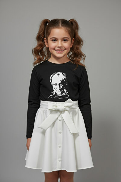 nacar çarşı Tricou negru cu mânecă lungă Ataturk pentru fete, cu fustă albă e...