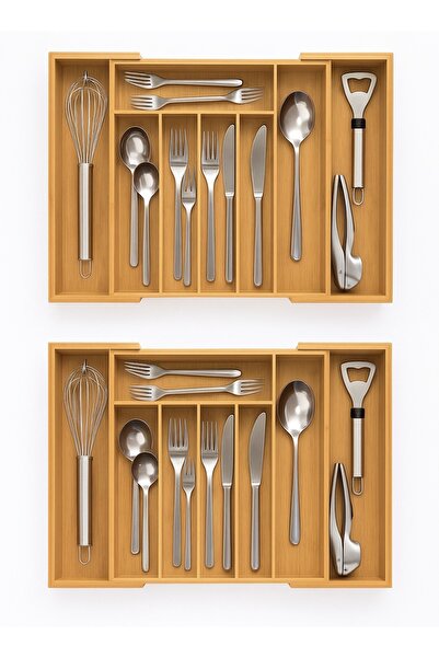 MİS KİTCHEN Bambu Çekmece İçi Kaşıklık 2’li Set – Mutfak Düzenleyici Çatal Ka...