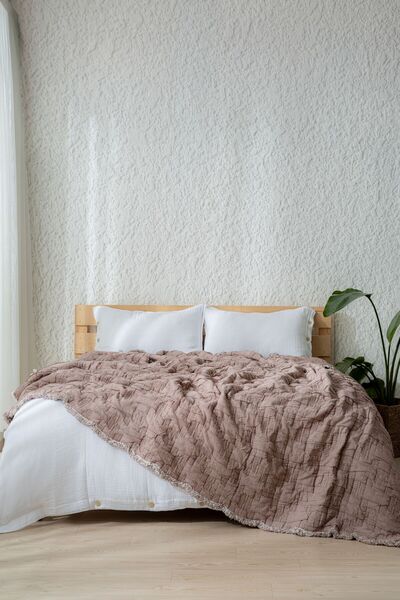 MYLASA HOME Muslin 7 Layer Tera Series Quilt Double Size (Petrol, Mustard, Dusty Rose, King Size 240X260 cm)