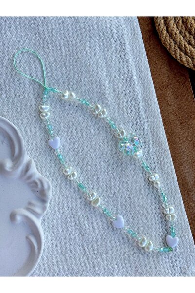 PEONY peonyofficiall Su Yeşili Ayı Kristal ve İnci Telefon Charmı Telefon İpi...