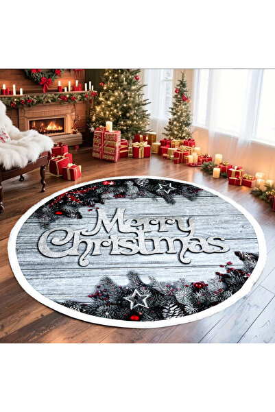 OEM Covor decorativ de Crăciun, rotund, antiderapant, diametru 100 cm, CCR103