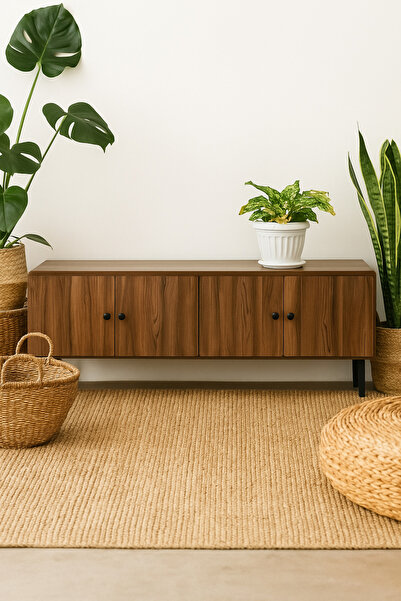 MARIA HOMES Modern Wooden TV Cabinet – 163×40×54 cm | Walnut Finish Entertainment Unit with Storage