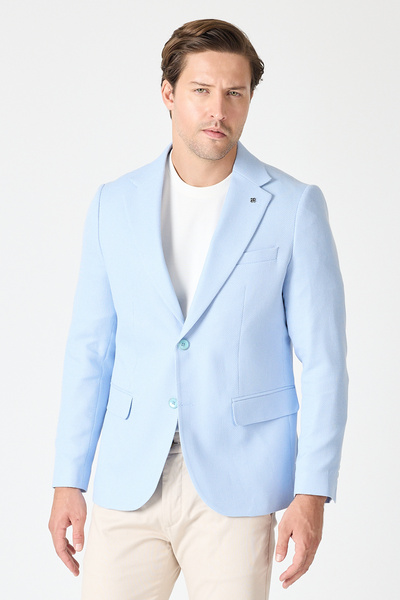 Frappoli Rombes Men's Blue Honeycomb Textured Sports Blazer Jacket