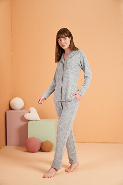 PJS Kadın Yumoş Kumaş Uzun Kollu Pijama Takımı – Yumuşak ve Rahat