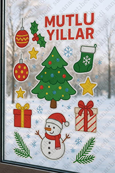 sanatıbedi ملصق زجاجي للباب بتصميم السنة الجديدة - ملصق زخرفي مقاوم للماء للع...