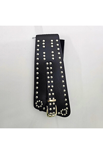 velve Corset belt with buckle Teo Star, elastic, made of eco-leather with metal details, Black
