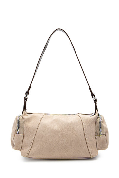 minebag Suede Shoulder Bag with Side Pocket Detail Beige - Brown