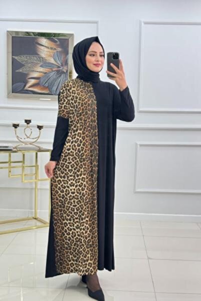 Enans Design فستان حجاب مريح بنقشة الفهد هالي