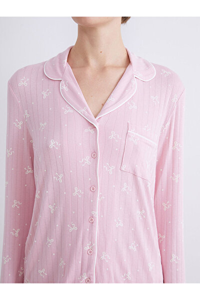 LC Waikiki Hilfa Yeni Sezon Gömlek Yaka Baskılı Kadın Pijama Takımı