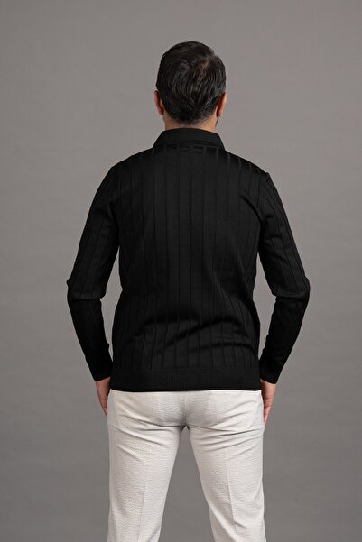 ADVANTE Zippered Polo Neck Polyamide Fabric Self-Striped Lycra Knitwear Sweater