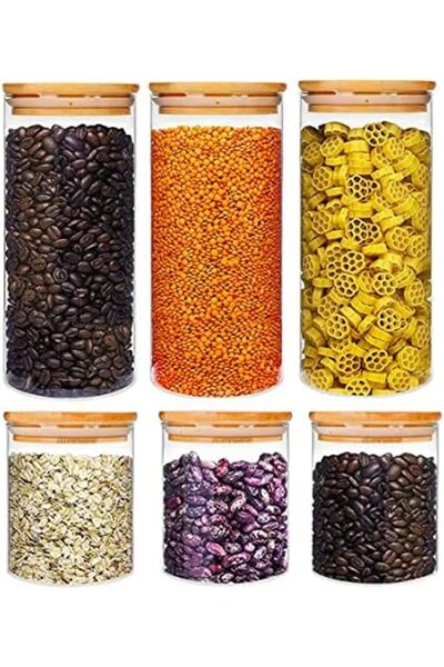 Xess MAMATOONS 6-Pack Glass Jars with Airtight Bamboo lids, Cookie Jar for Tea Coffee Beans Jellies, Food