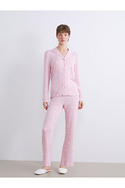 LC Waikiki Hilfa Yeni Sezon Gömlek Yaka Baskılı Kadın Pijama Takımı