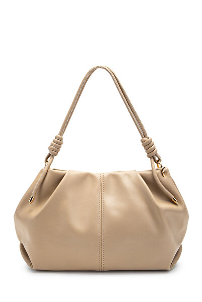 minebag Drawstring Detailed Faux Leather Chen Arm Bag Beige