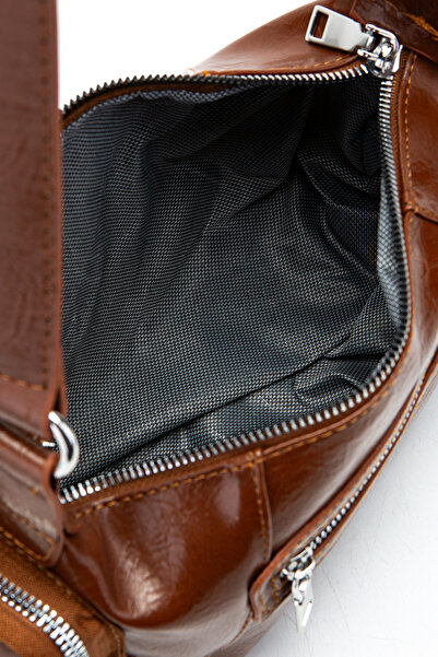 minebag Faux Leather Shoulder Bag with Side Pocket Detail, Brown