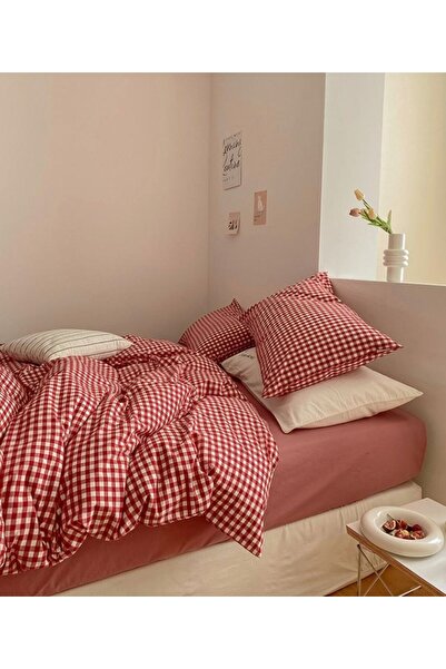 İstanbul kumaş 2 Adet 50x70 cm Dekoratif Kırmızı Pötikareli Yastık Kılıfı