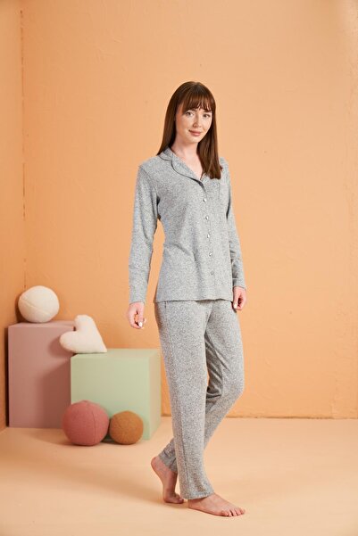 PJS Kadın Yumoş Kumaş Uzun Kollu Pijama Takımı – Yumuşak ve Rahat