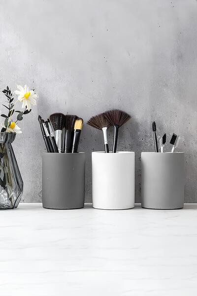 betonmall Decorative Concrete Pen Holder Set of 3 |   Minimalist Organizer, Vase, Flower Pot and Toothbrush Holder