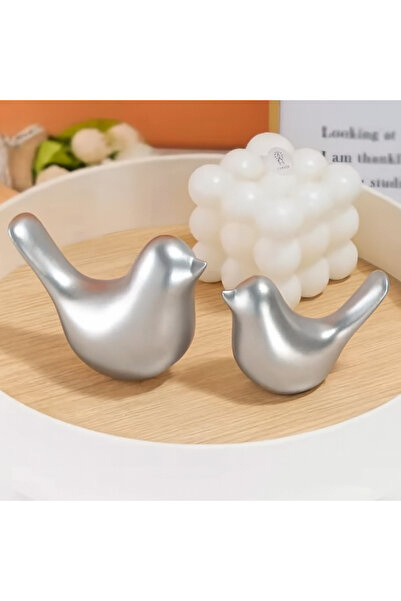 rakaymu Dekoratif El Yapımı Gümüş İkili Kuş Obje Biblo Aksesuar