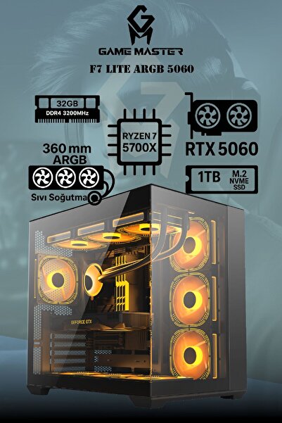 GM Game Master F7 Lite ARGB RTX5060 R7 5700X CPU 32GB RAM 1TB M.2 RTX5060 ARGB Sıvı Soğutuculu Gaming PC