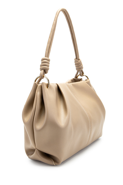 minebag Drawstring Detailed Faux Leather Chen Arm Bag Beige