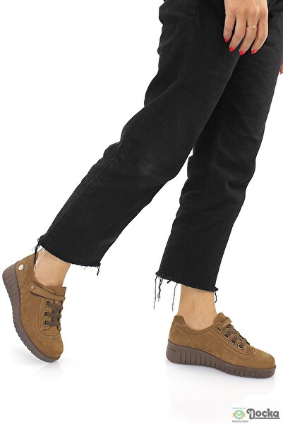 Mammamia Kadın Ortopedik Hakiki Deri Dolgu Topuk Günlük Cırtlı Ayakkabı M26/K...