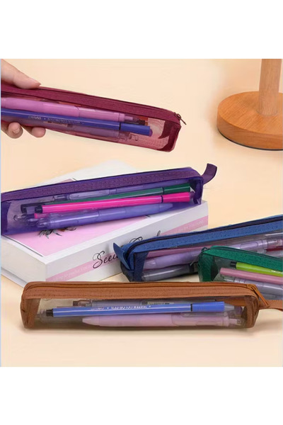 NaSaDAN Şeffaf Fileli Fermuarlı Kalemlik (Tekli Satış) - Öğrenci Okul Kırtasiye Ofis Malzemesi