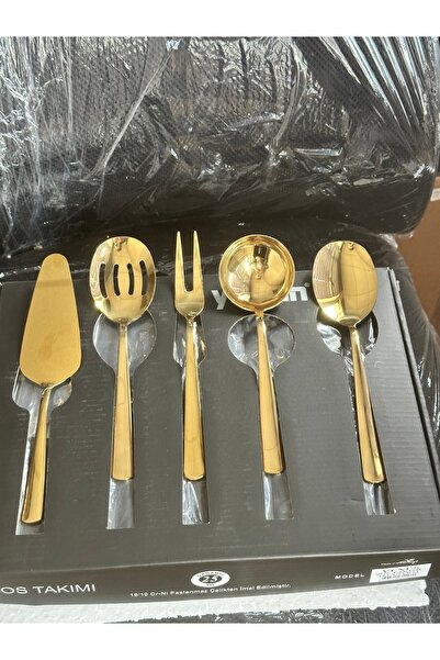 LeesHome Gold 5 Parça Sos Kepçe Seti Servis Takımı 18/10 çelik kendi kutusund...