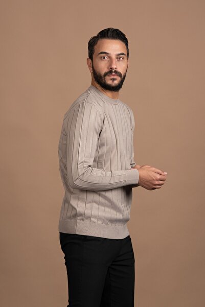 ADVANTE Sıfır Yaka Kendinden Çizgili Likralı Akrilik Mevsimlik Kazak